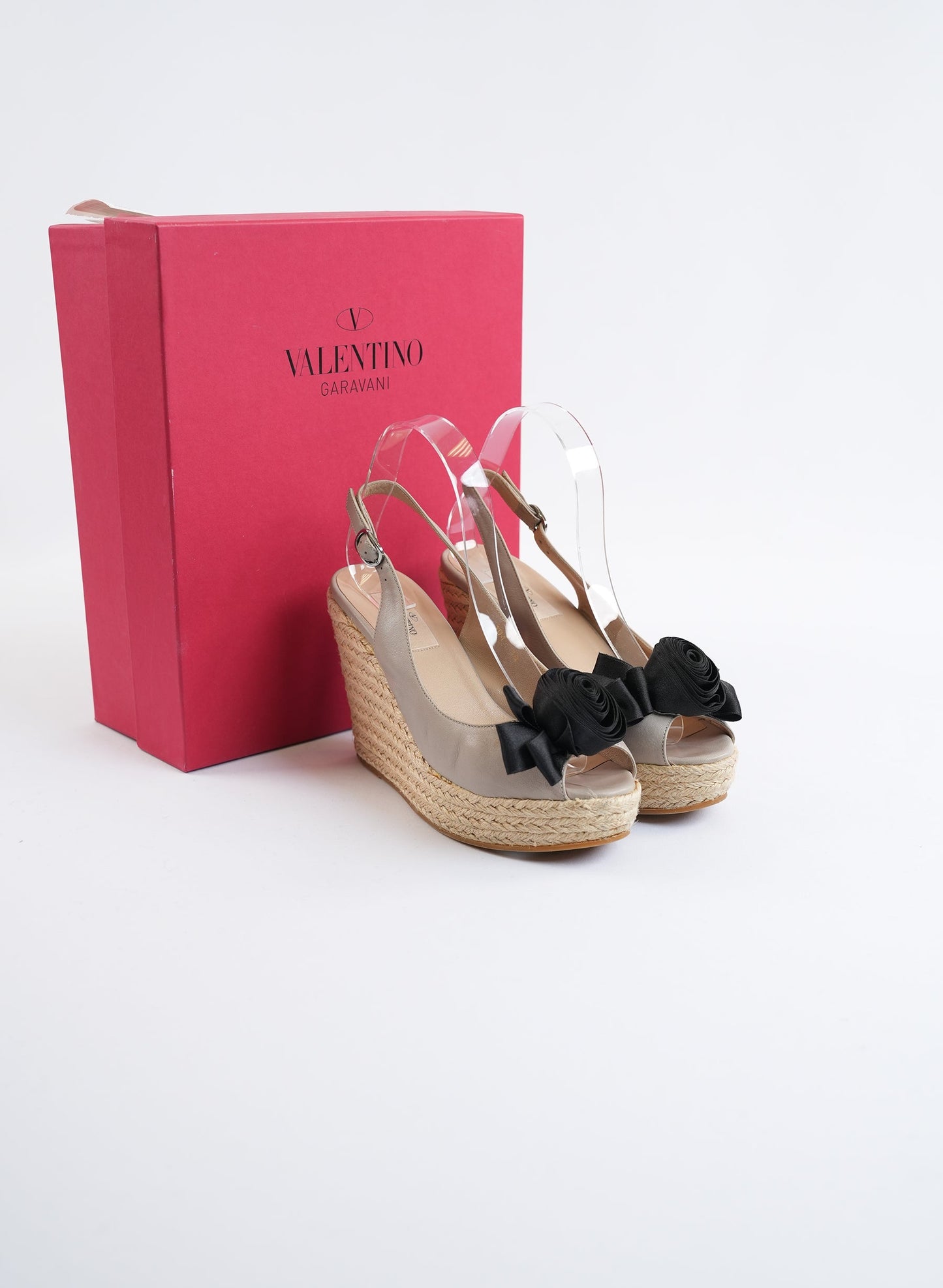 Valentino Leather Satin Rose Slingback Wedges