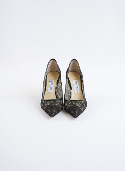 Jimmy Choo Black Lace Pointy Toe Pumps