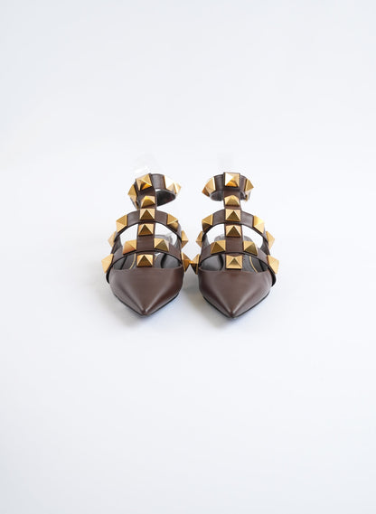 Valentino Stud Leather Point Toe Flats