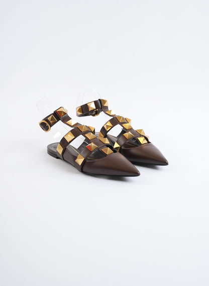 Valentino Stud Leather Point Toe Flats