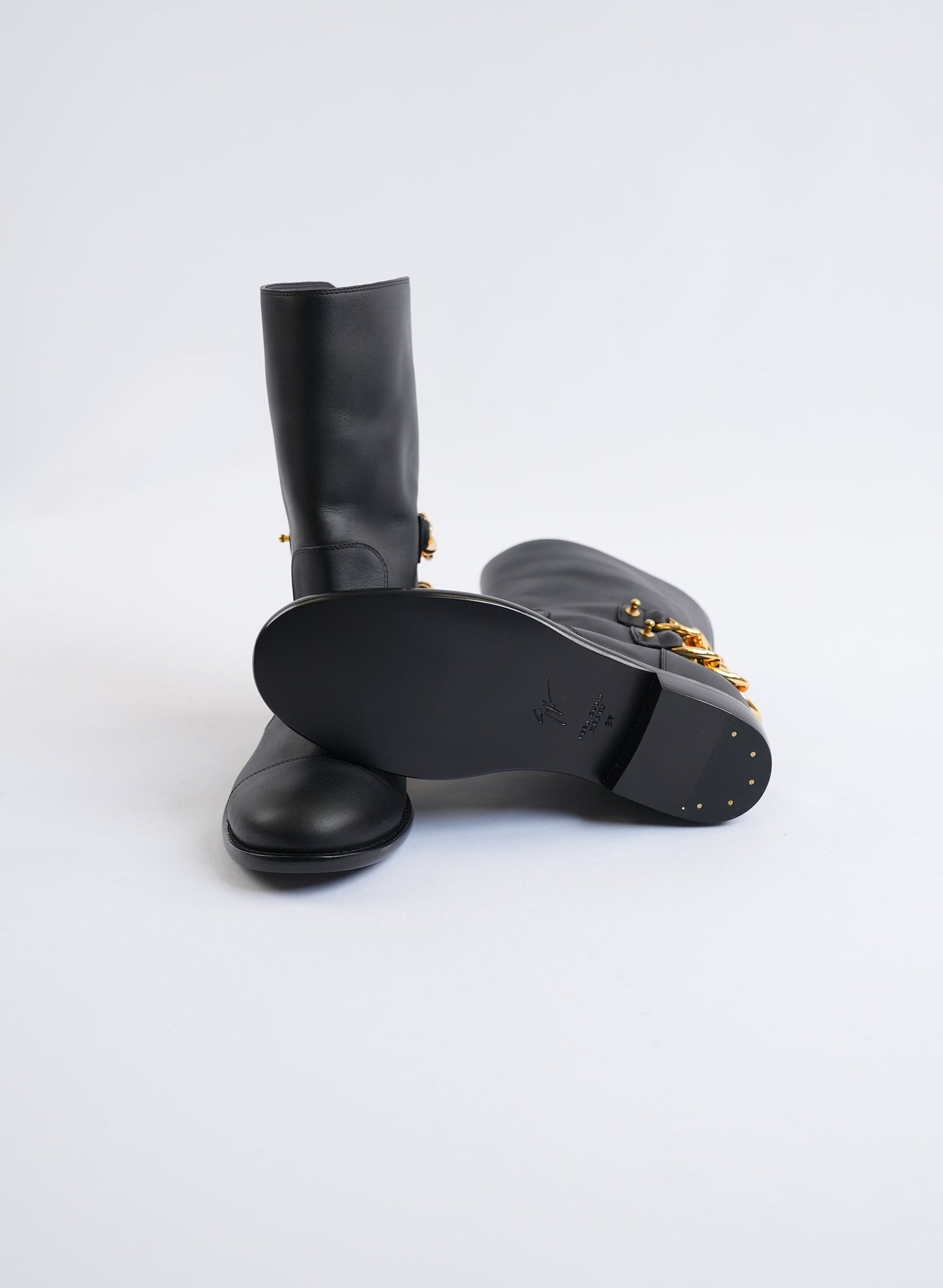 Giuseppe Zanotti Black Leather Chain Embellished Boots
