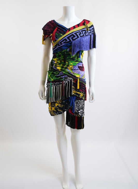 Versace Mega Mix Print Fringe Mini Dress