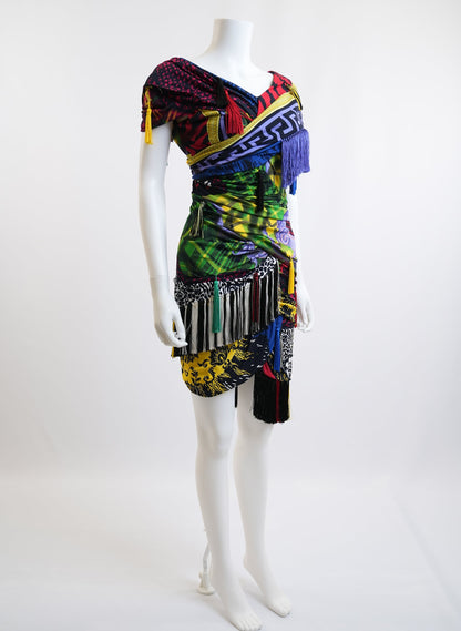 Versace Mega Mix Print Fringe Mini Dress