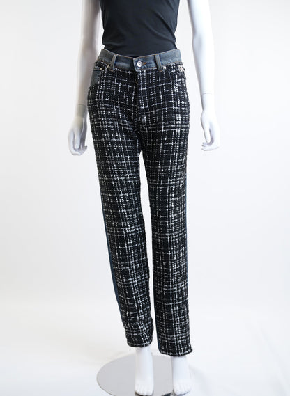 Dolce & Gabbana Check Tweed Insert Denim Pants