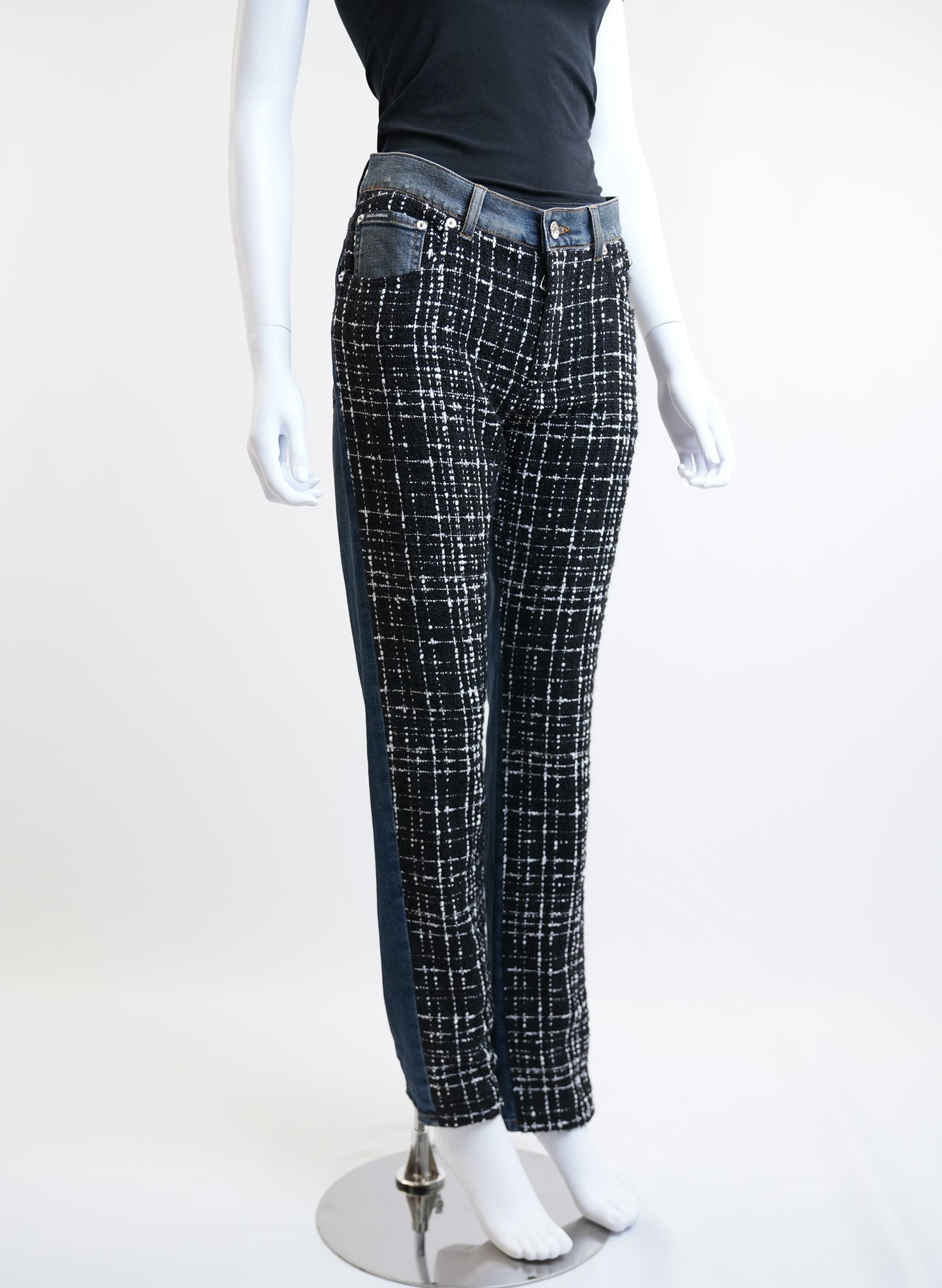 Dolce & Gabbana Check Tweed Insert Denim Pants