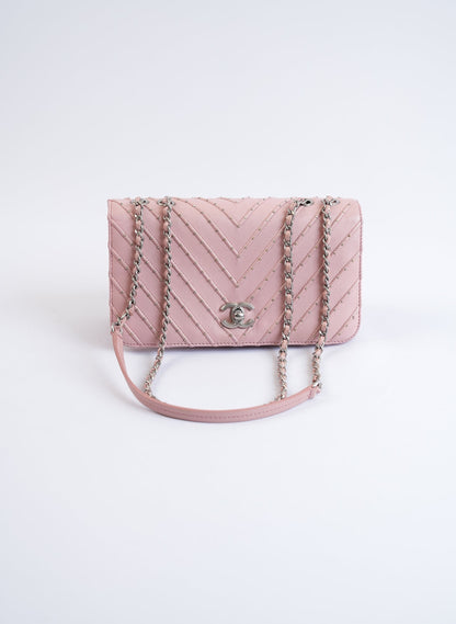 Chanel Pink Chevron CC Studded Flap Bag