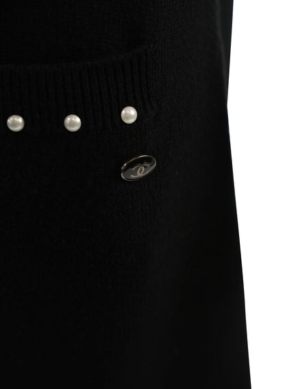 Chanel Cashmere Faux Pearl Trim Knit Dress