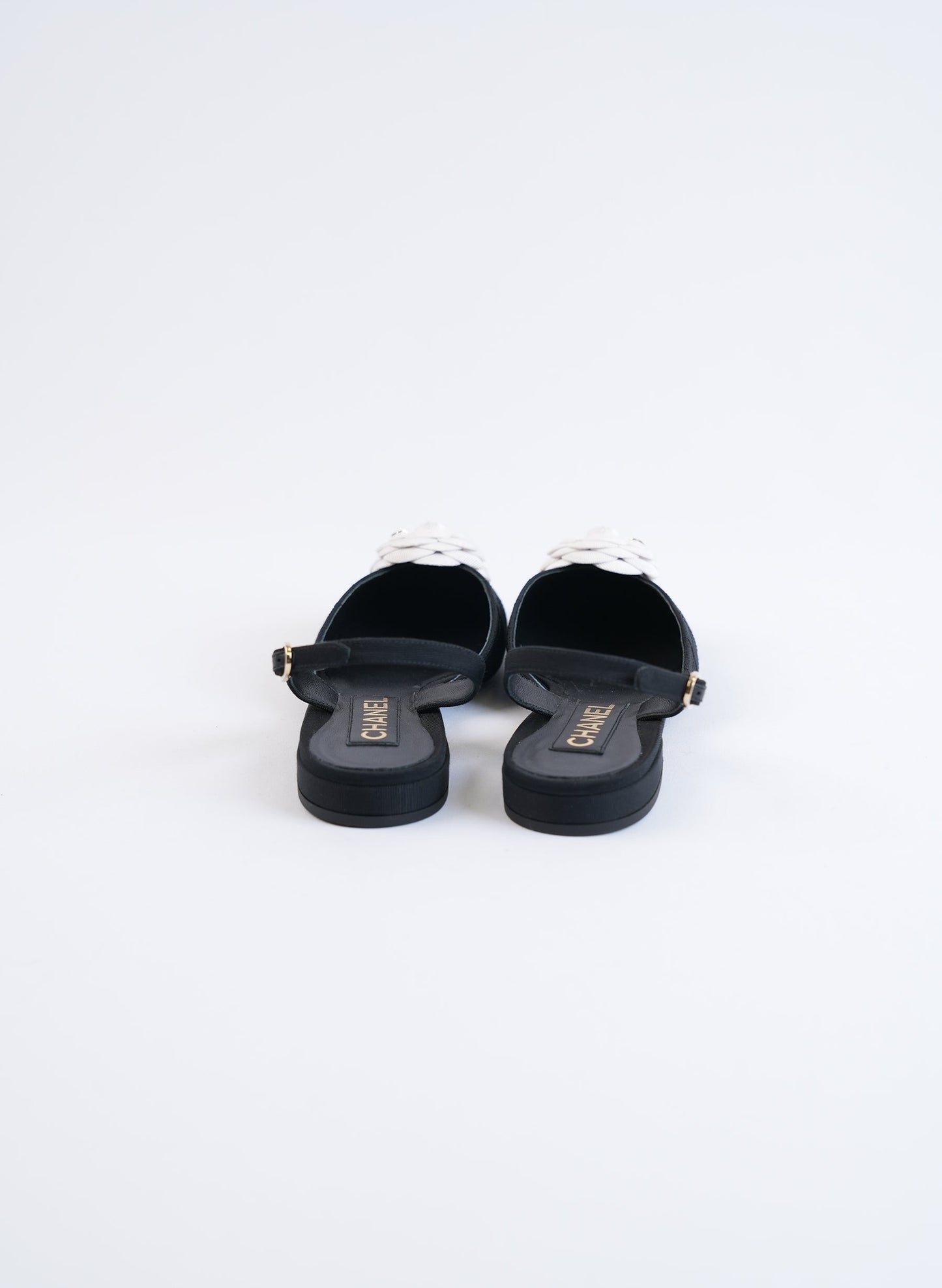 Chanel Quilted Canvas CC Camelia Slingback Flats