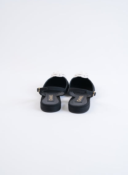 Chanel Quilted Canvas CC Camelia Slingback Flats