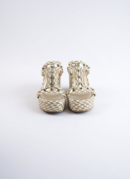 Valentino Rockstud Laminated Nappa Wedge Sandles