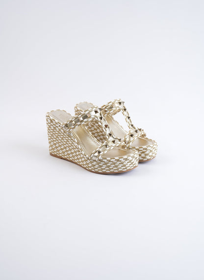 Valentino Rockstud Laminated Nappa Wedge Sandles