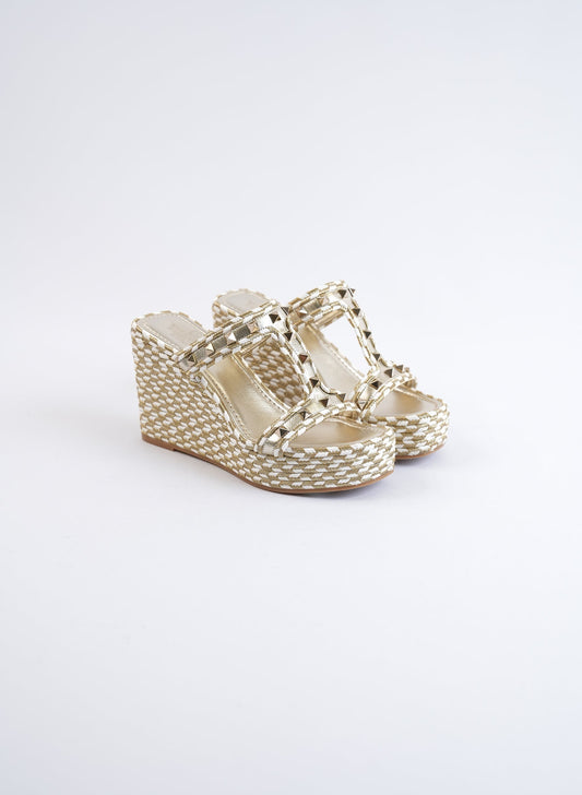 Valentino Rockstud Laminated Nappa Wedge Sandles