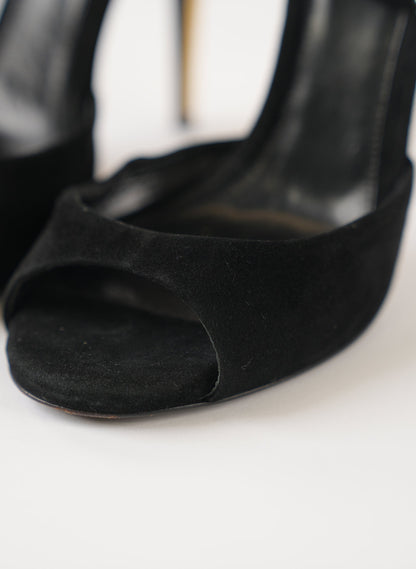 Fendi Black Suede Ankle Strap Sandals