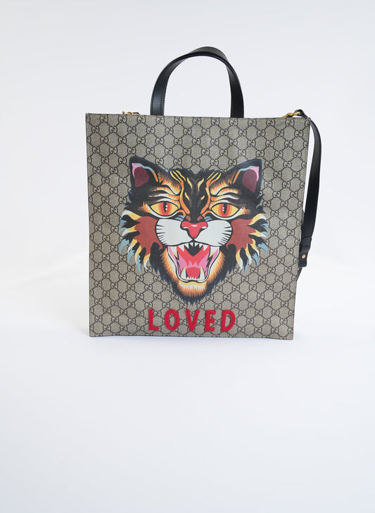 Gucci GG Supreme Angry Cat Tote Bag