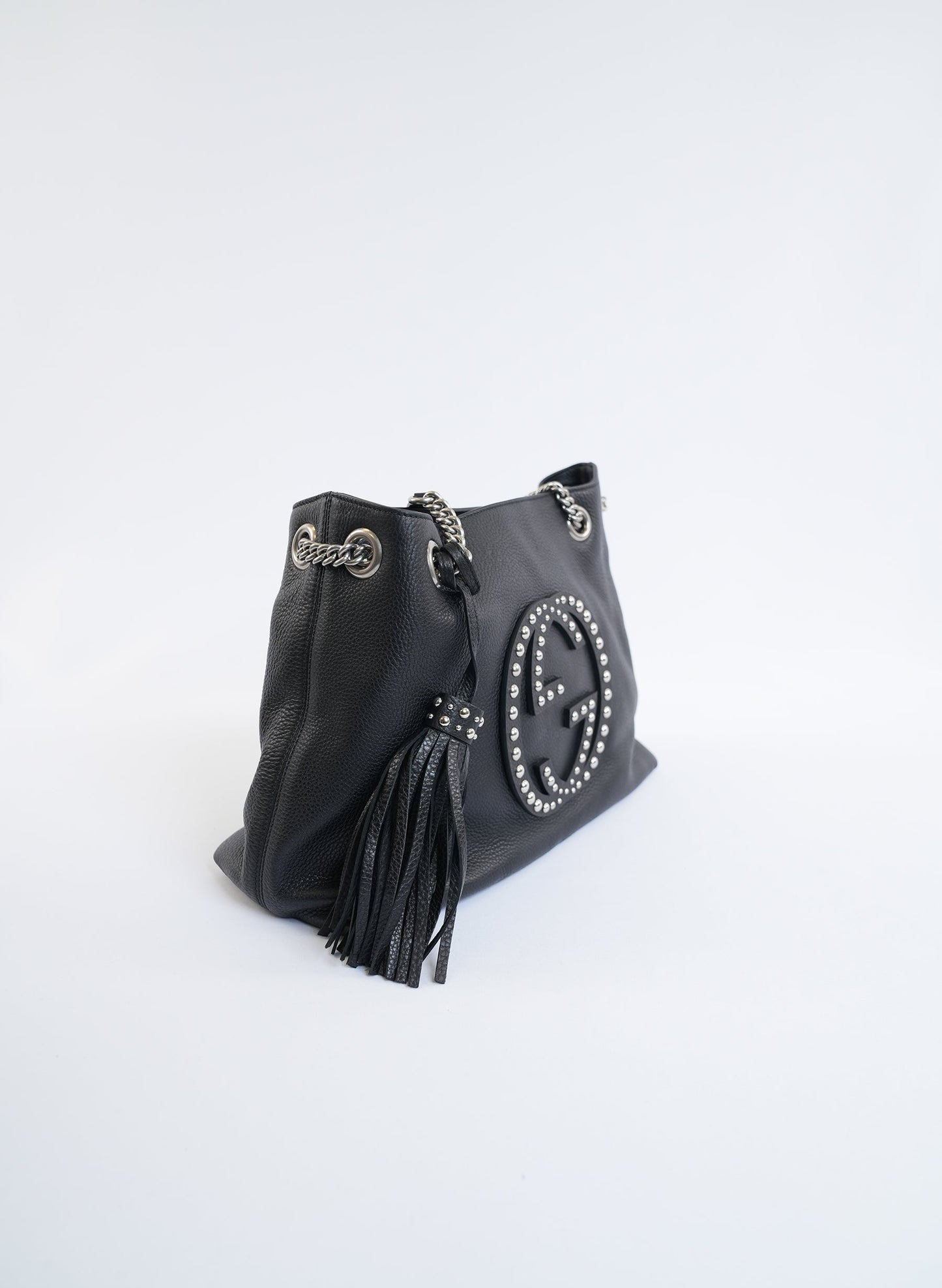 Gucci Black Pebbled Leather Studded Soho Shoulder Bag