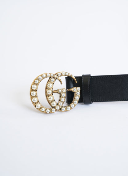 Gucci Double GG Pearl Embellished Belt