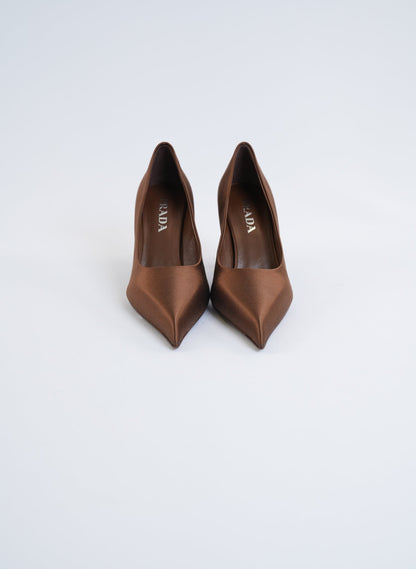 Prada Satin Pointy Toe Brown Pump