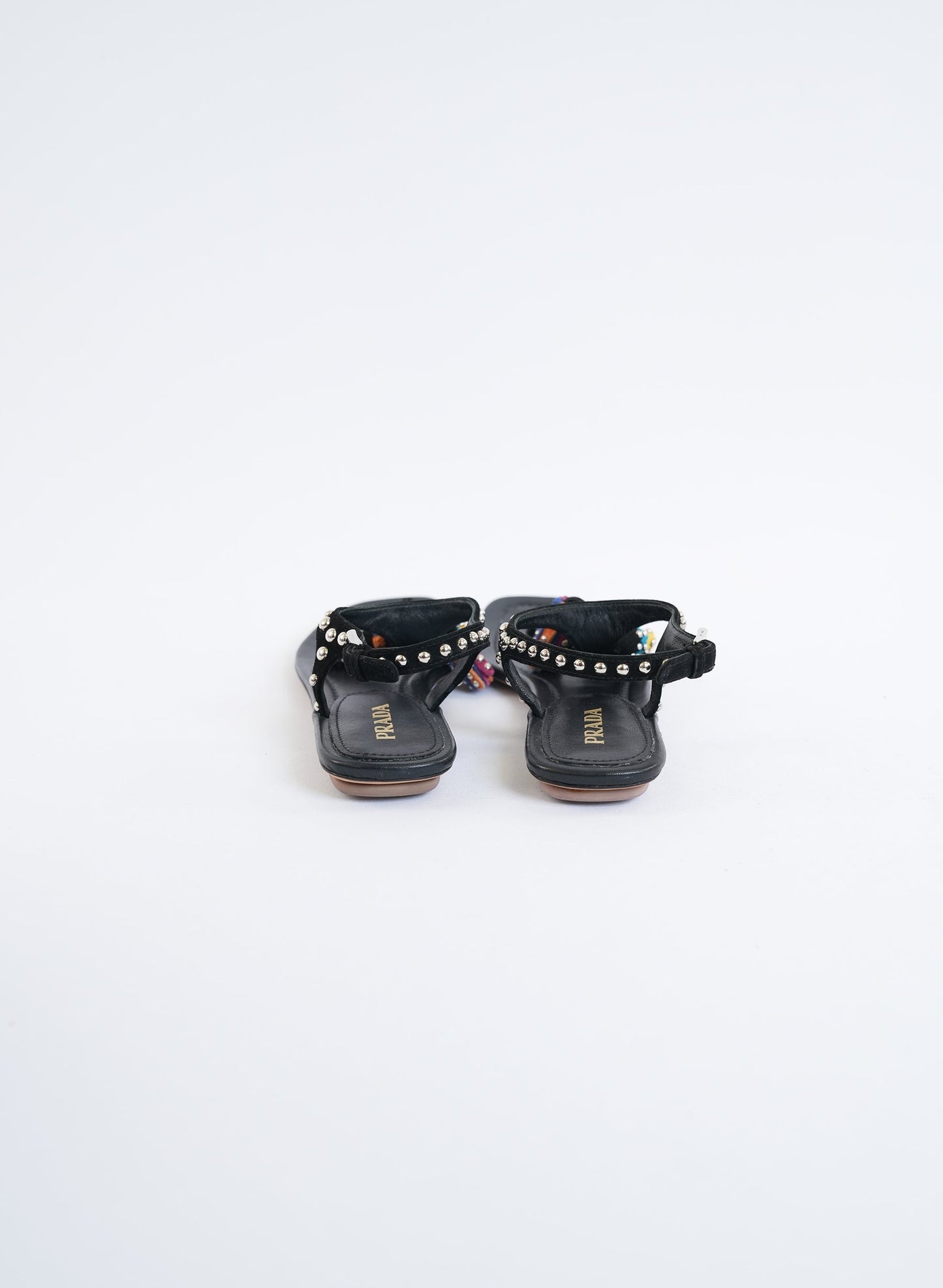 Prada Black Studded Suede Tassel Thong Sandal