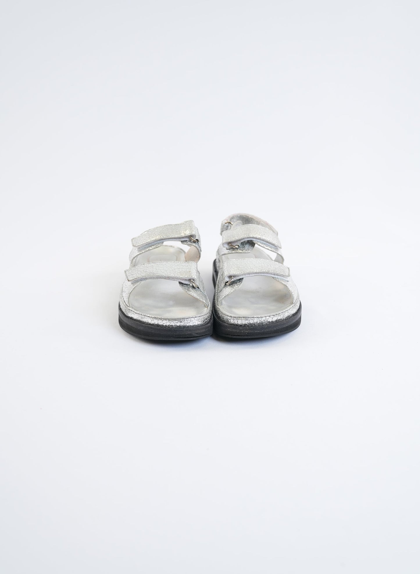 Chanel Metallic Silver CC Dad Sandal