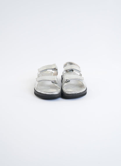 Chanel Metallic Silver CC Dad Sandal