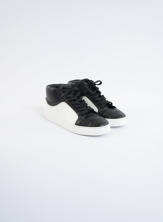 Chanel CC Mid Top Calfskin Sneakers