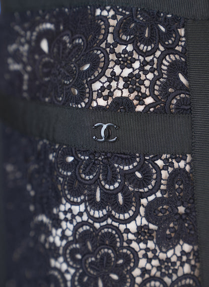 Chanel Black Lace Camellia Skirt