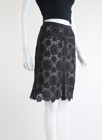 Chanel Black Lace Camellia Skirt
