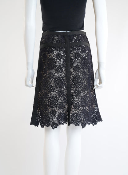 Chanel Black Lace Camellia Skirt