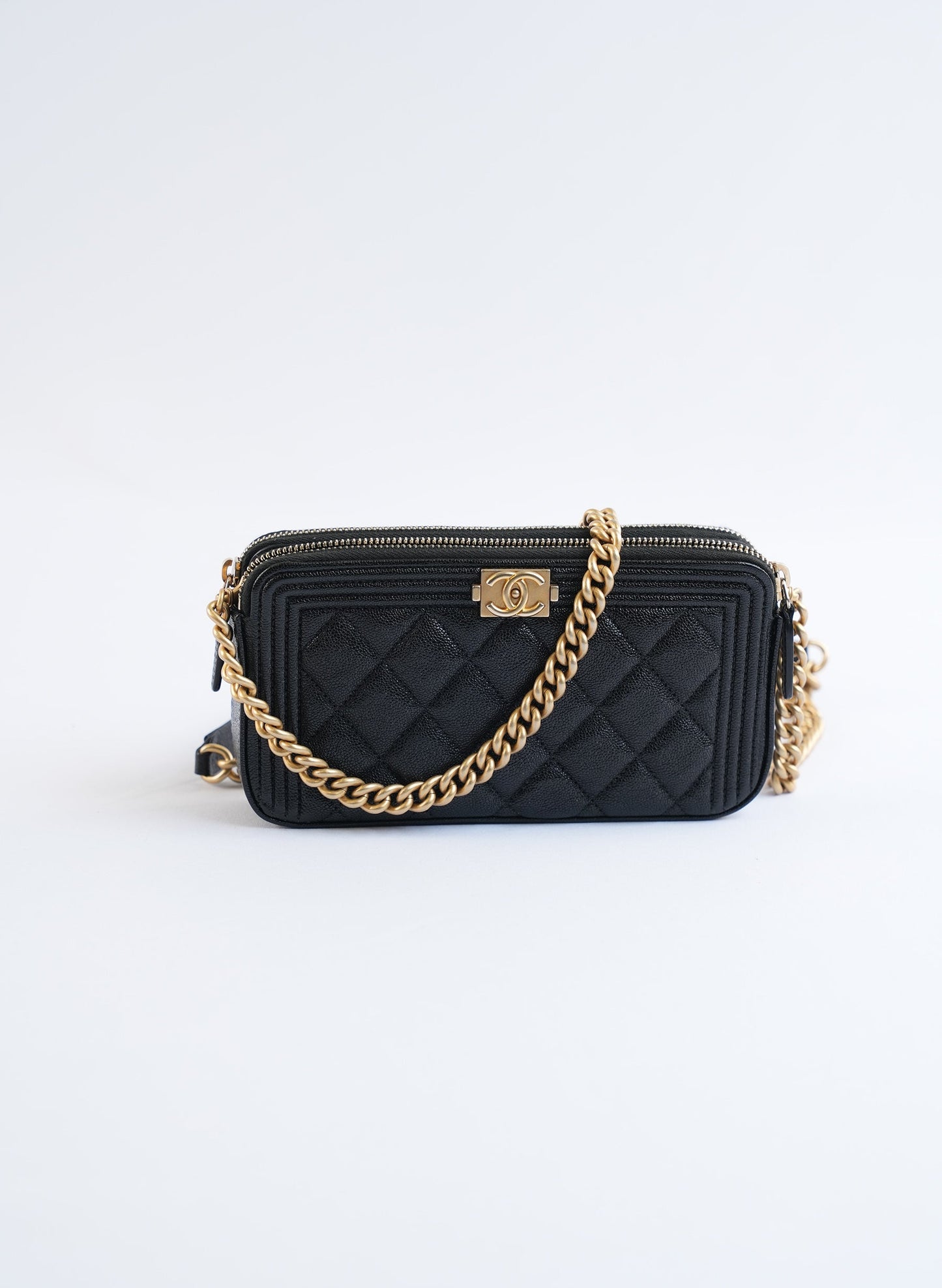 Chanel Black Caviar Leather Chain Wallet