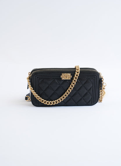 Chanel Black Caviar Leather Chain Wallet