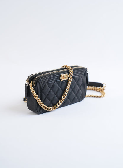 Chanel Black Caviar Leather Chain Wallet