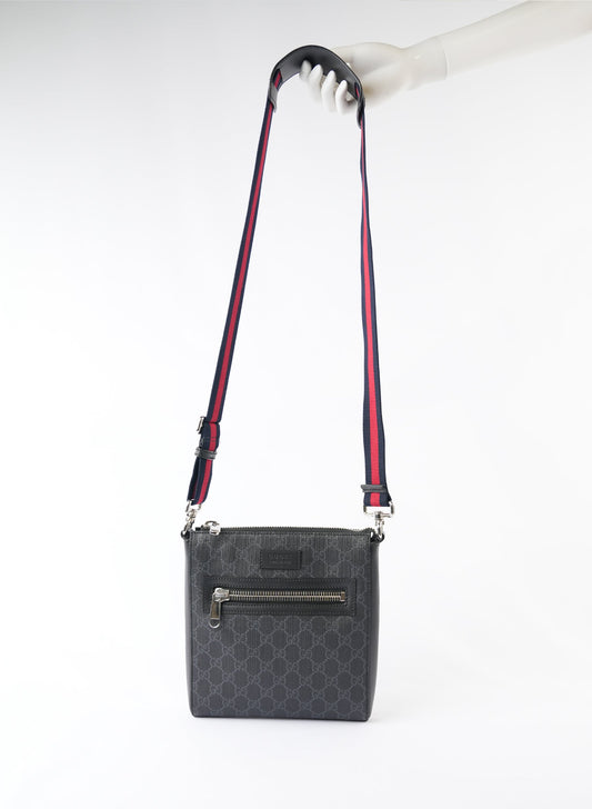 Gucci GG Supreme Monogram Web Small Flat Messenger Bag