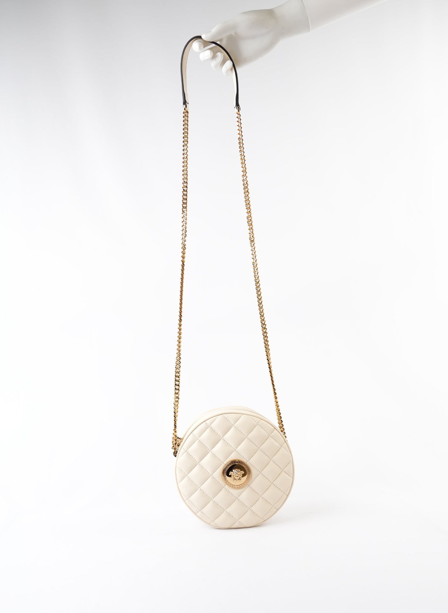 Versace Nappa Quilted La Medusa Round Camera Crossbody