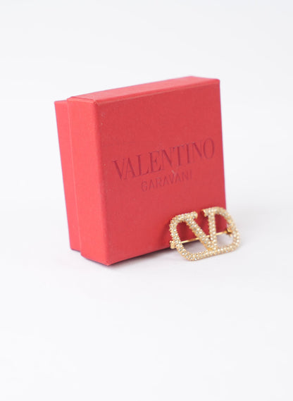 Valentino V Logo Signature Strass Brooch