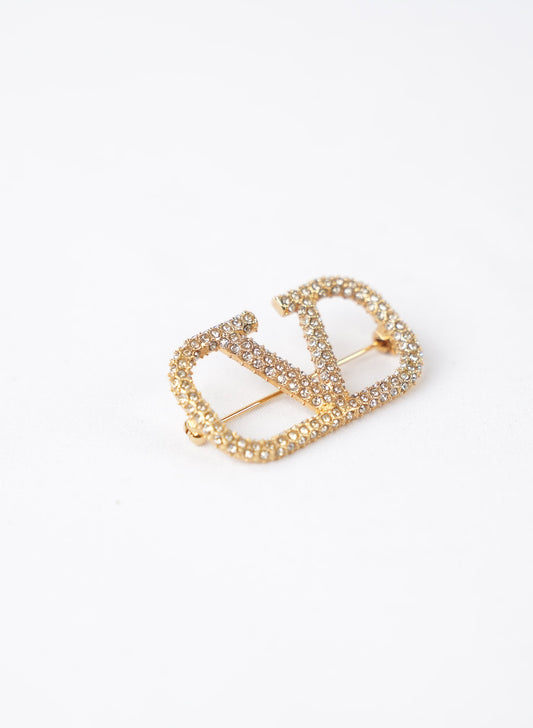 Valentino V Logo Signature Strass Brooch