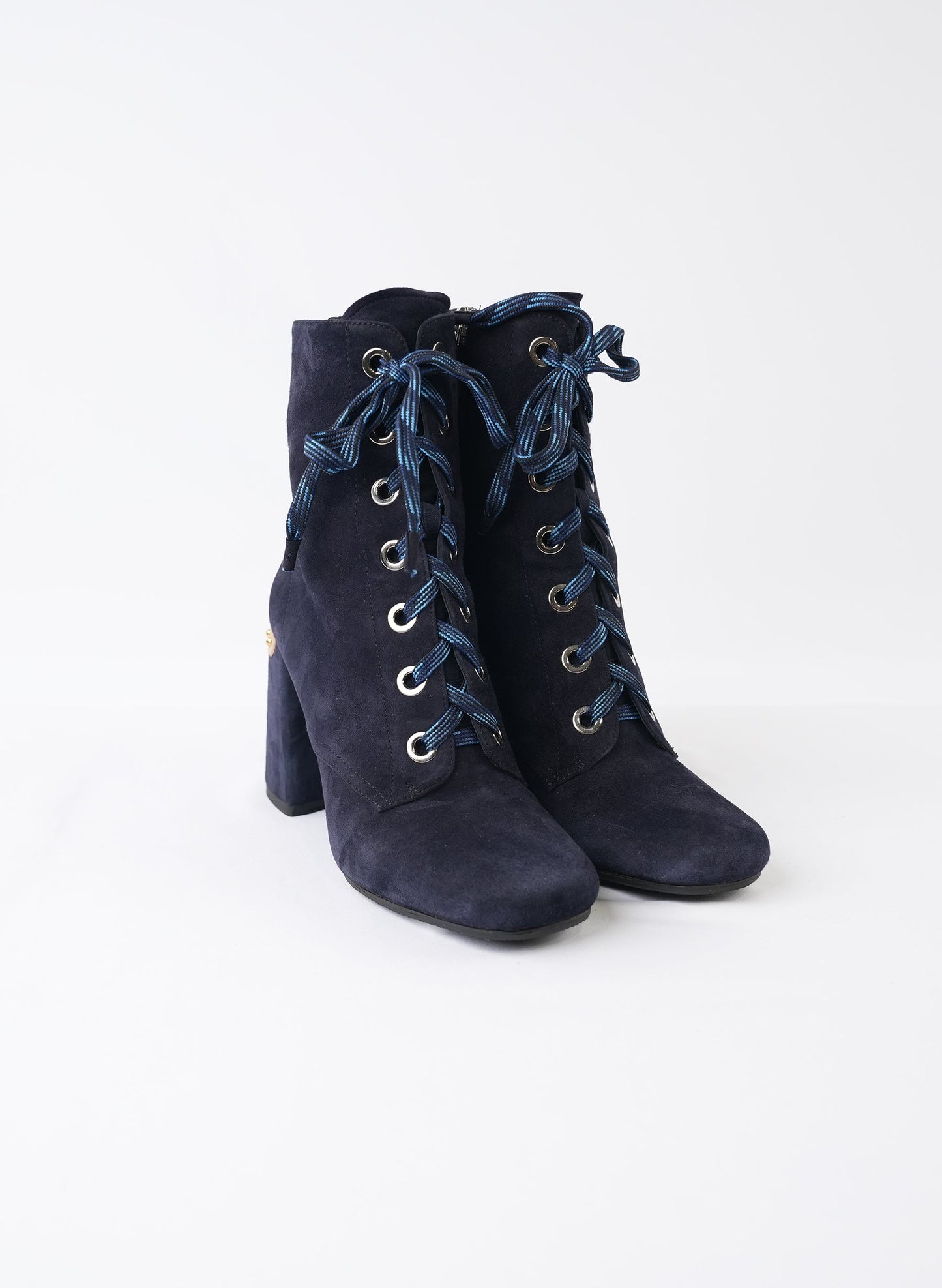 Prada Lace-Up Suede Heeled Ankle Boots