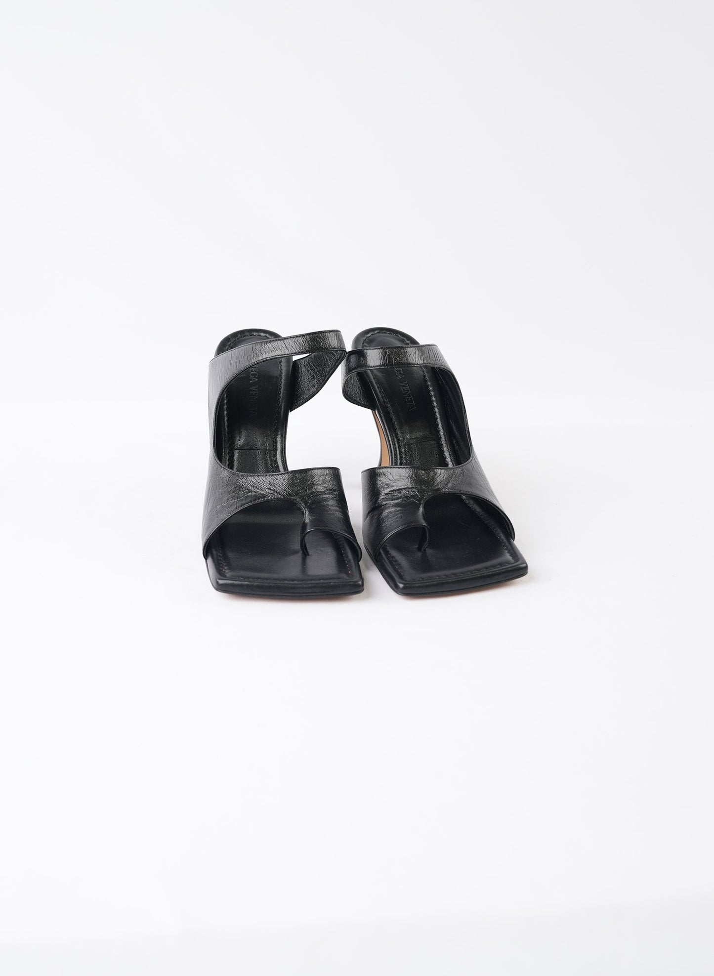 Bottega Veneta Black Leather Cutout Slide Sandals