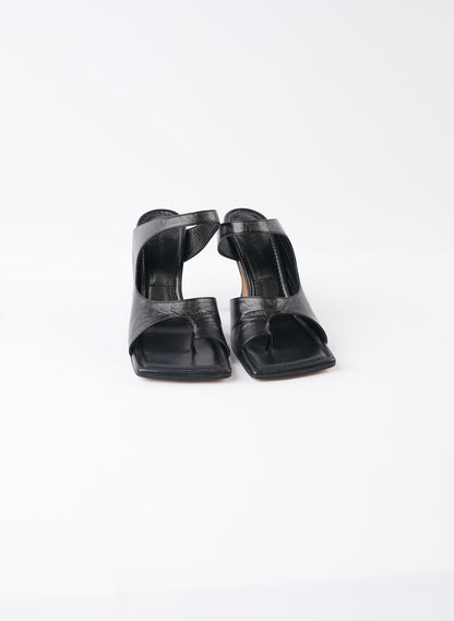 Bottega Veneta Black Leather Cutout Slide Sandals