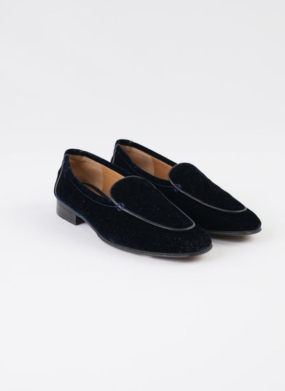 The Row Navy Velvet Flats