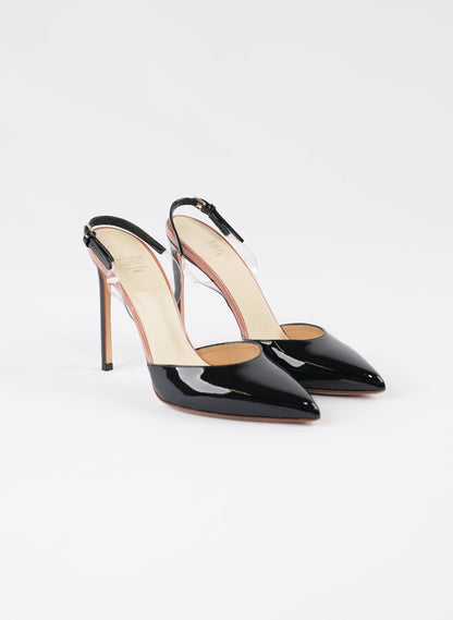 Francesco Russo Black Patent Leather Slingback Pumps
