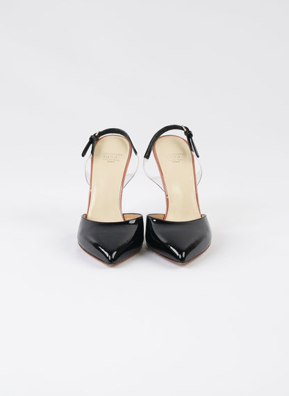 Francesco Russo Black Patent Leather Slingback Pumps