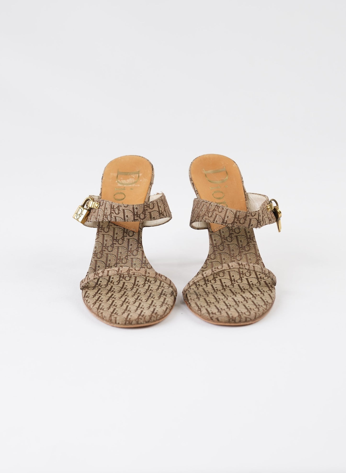 Christian Dior Iconic Brown Trotter Monogram Lock Key Heels