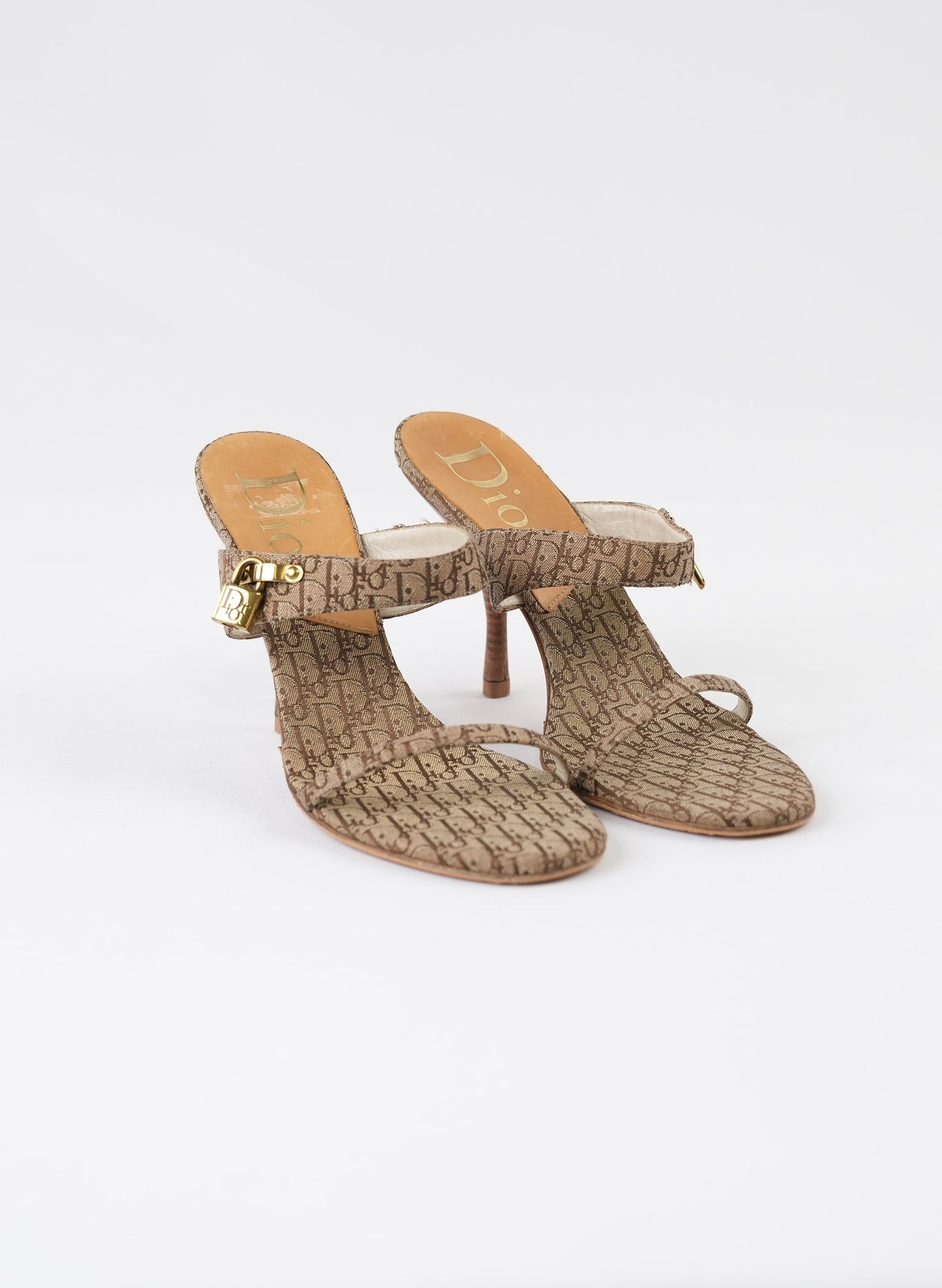 Christian Dior Iconic Brown Trotter Monogram Lock Key Heels