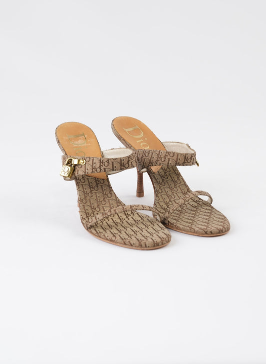 Christian Dior Iconic Brown Trotter Monogram Lock Key Heels