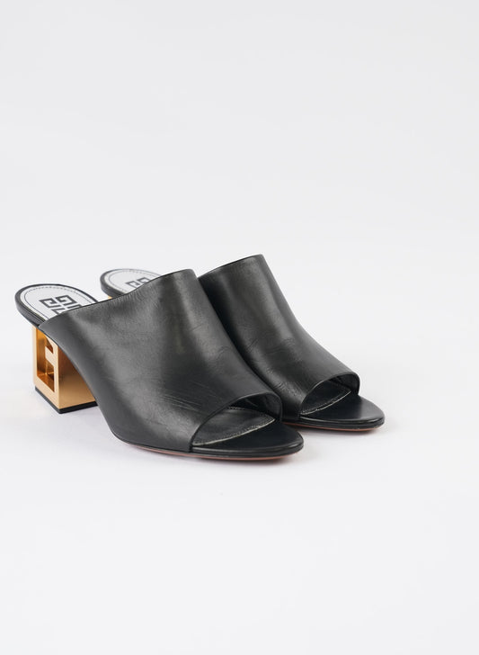 Givenchy Black Leather Triangle Mules