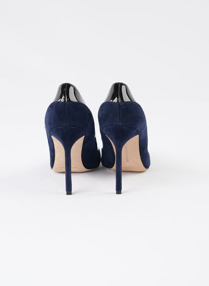 Manolo Blahnik Navy Blue Suede Pointed Toe Pumps
