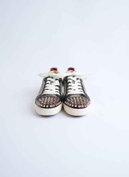 Christian Louboutin Glitter And Leather Louis Junior Spikes Sneakers