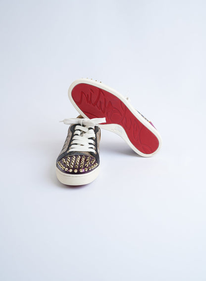 Christian Louboutin Glitter And Leather Louis Junior Spikes Sneakers