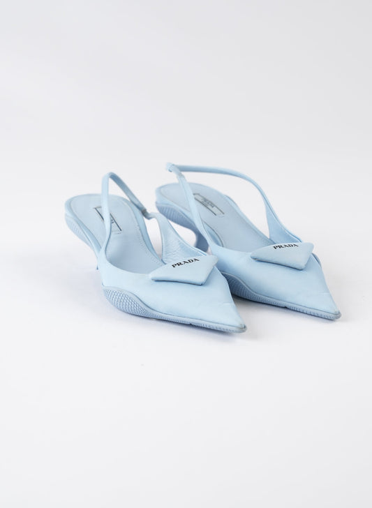 Prada Triangle Logo-Plaque Slingback Pumps