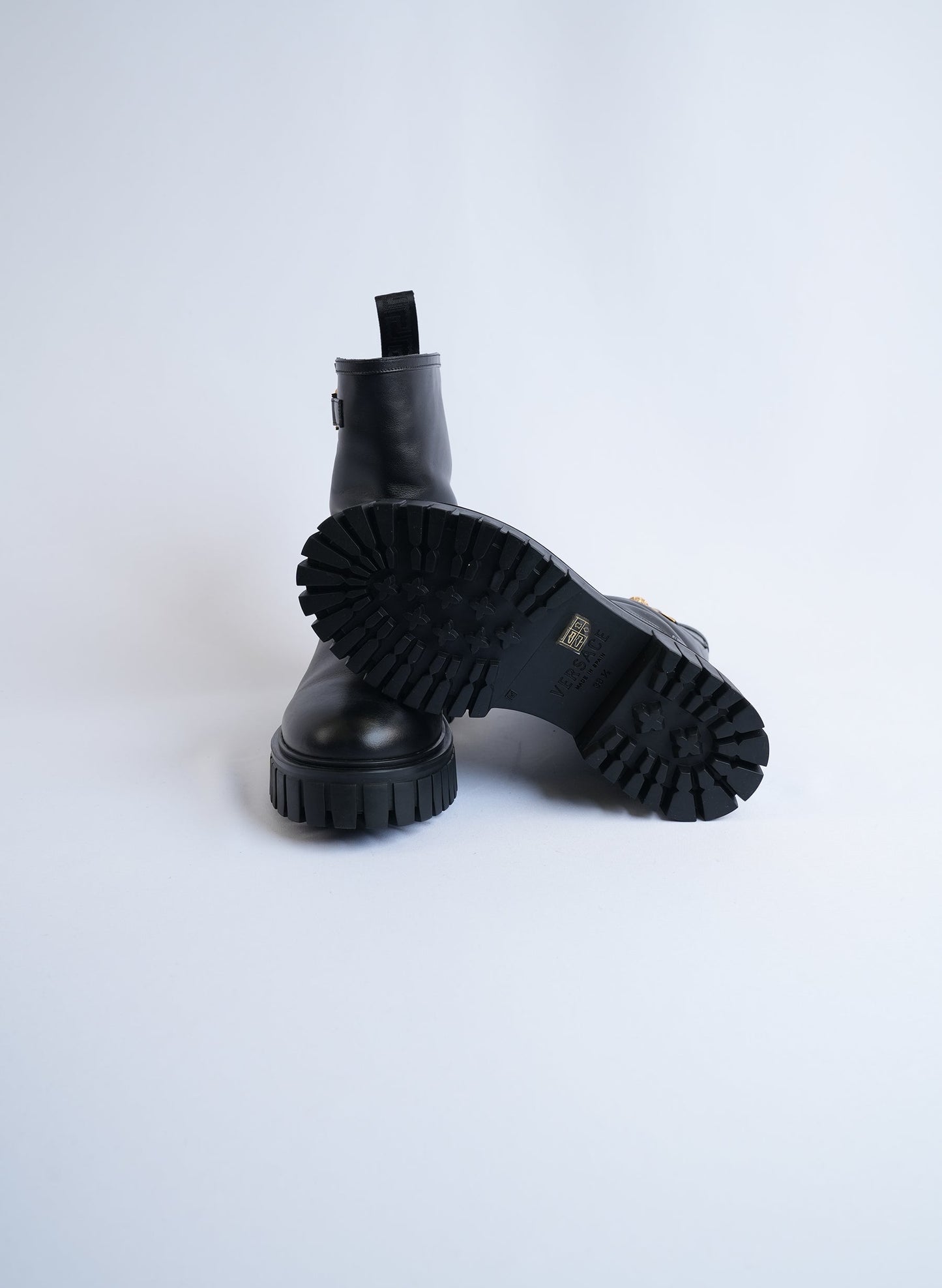 Versace Leather Medusa Combat Boots